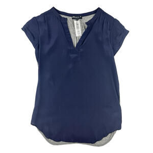 Aritzia Babaton Phillip Blouse T-Shirt Short Sleeve Navy Grey Size XXS